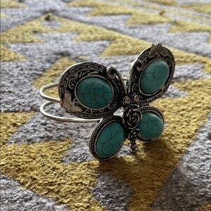 Silver Butterfly Ring with Turquoise Accents